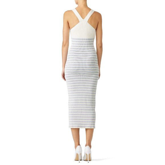 Opening Ceremony V-Neck Striped Split-front Ribbed-knit Body-con Midi Dress - XS - Picture 2 of 8
